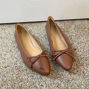 Quince Brown Leather Flats with Bow Detail